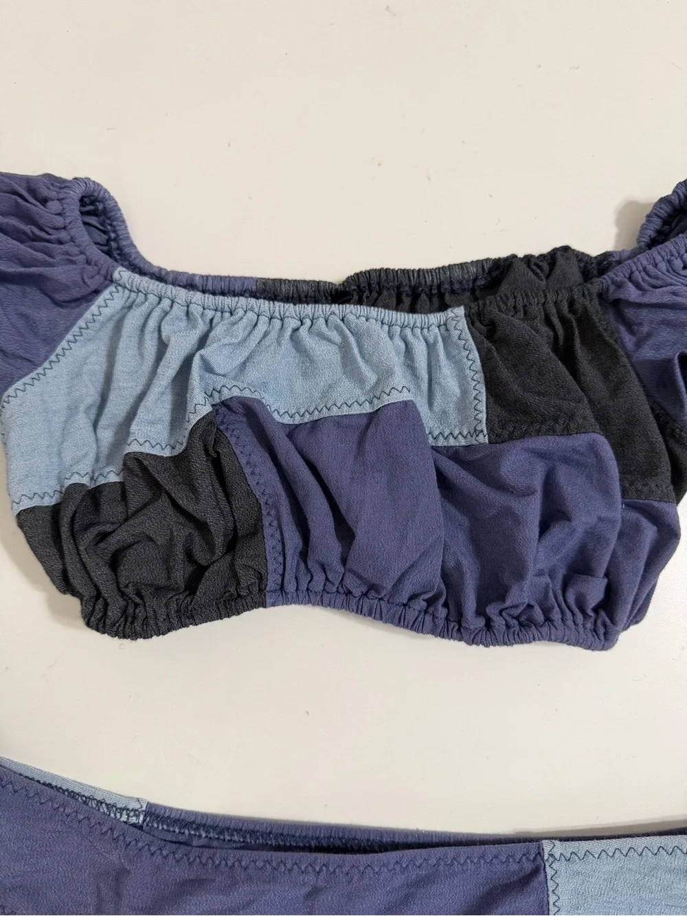 Lisa Marie Fernandez Bikini Set Women's XS Off Shoulder Color Block Blue Gray - Picture 4 of 13